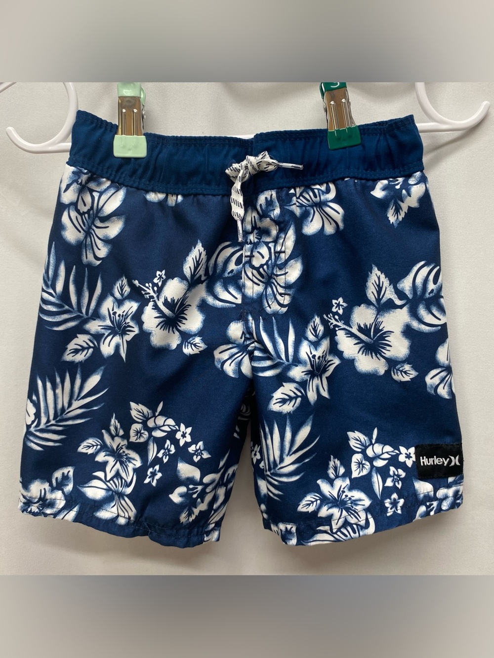 Hurley boys size 4 swim trunks blue floral Hawaiian swimsuit tropical beach